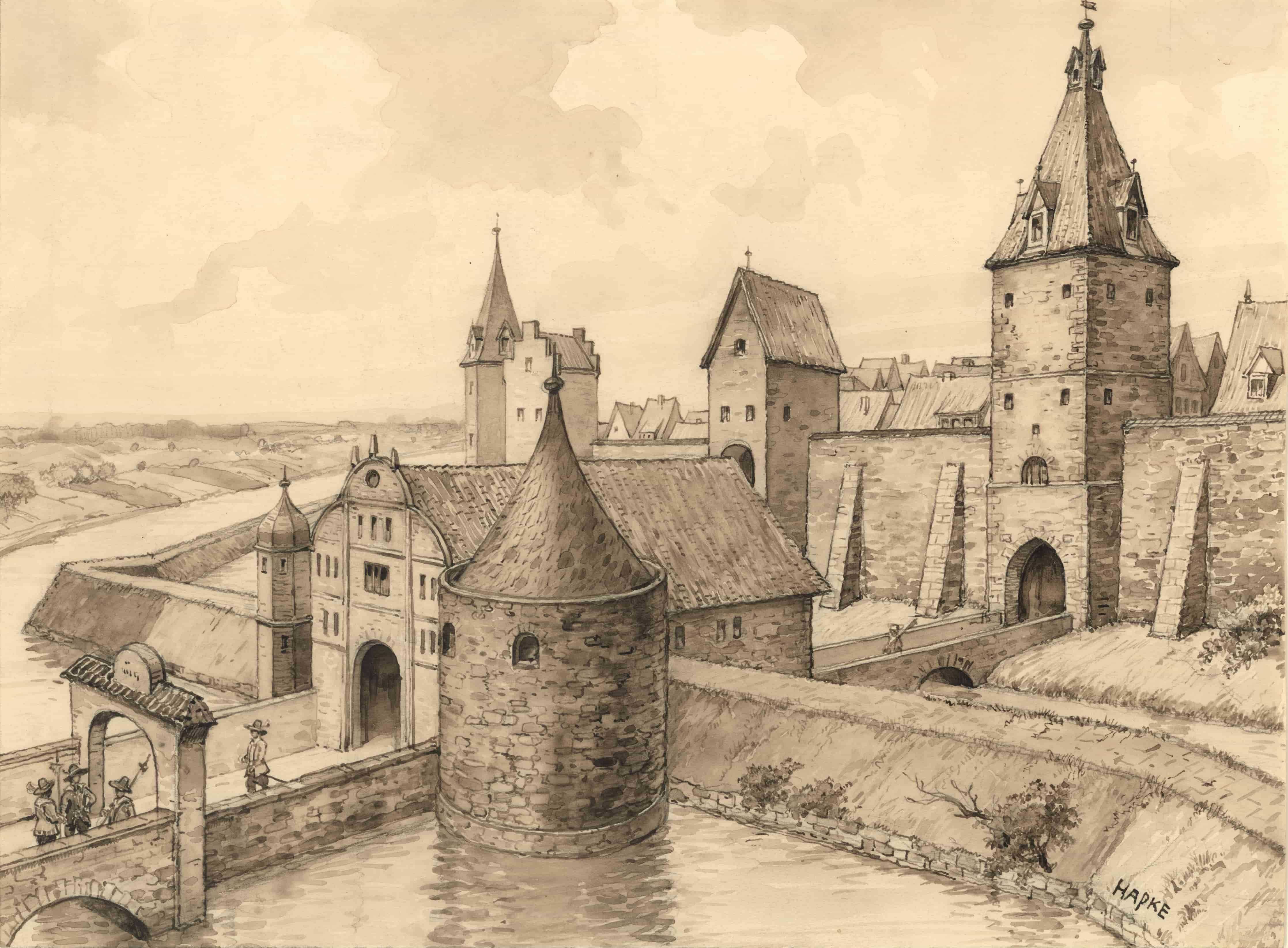 Das Steintor war der nordwestliche Ein- und Ausgang der mittelalterlichen Stadt, die ringsum von einer Stadtmauer umschlossen war. Seinen Namen hat das Tor ganz einfach daher, dass es das erste Stadttor gewesen ist, das aus Stein und nicht aus Holz errichtet wurde. Erstmals erwähnt wird das Steintor in einem Dokument aus dem Jahr 1314.